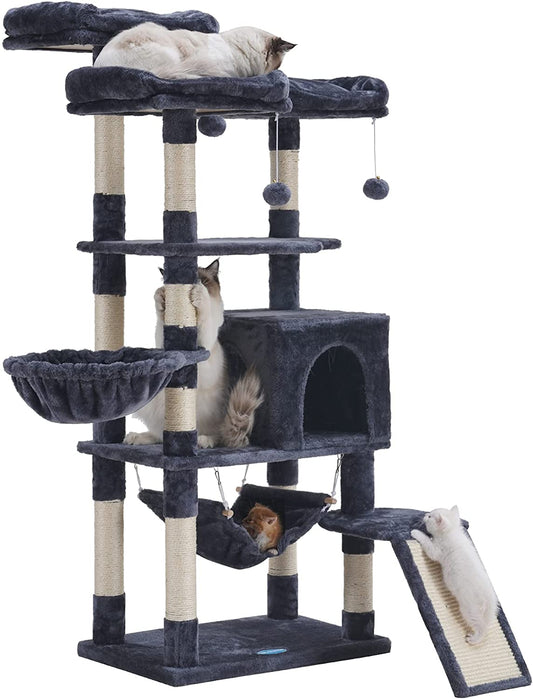 Multi-Level Cat Tree, Large Cat Tower with Bigger Hammock, 3 Cozy Perches, Scratching Posts, Stable for Kitten/Gig Cat
